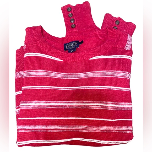 Pendleton Red & White Striped Sweater three buttons on cuff- women’s size Large - Picture 5 of 7